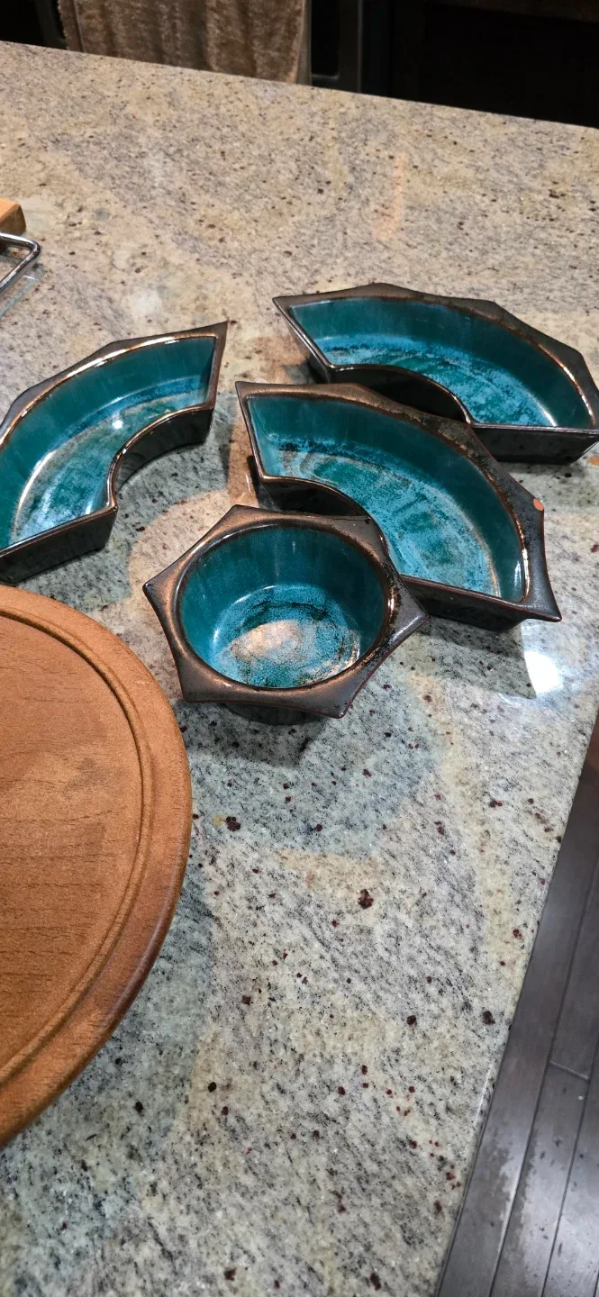 Ceramic Divided Serving Platter with Wood Base - photo 3