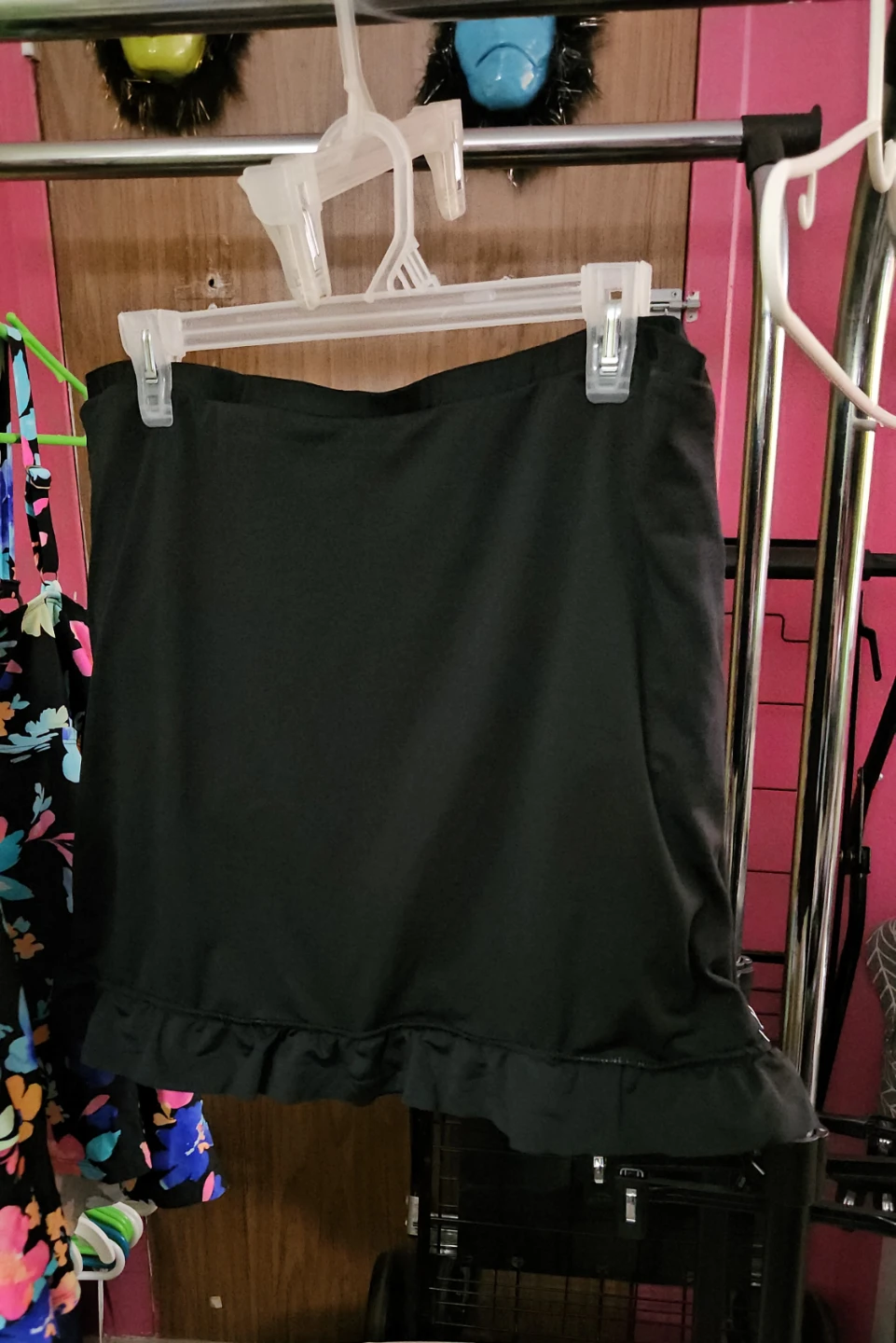 Black Floral Print Swim Top with Ruffle Skirt Swim Bottom - photo 3