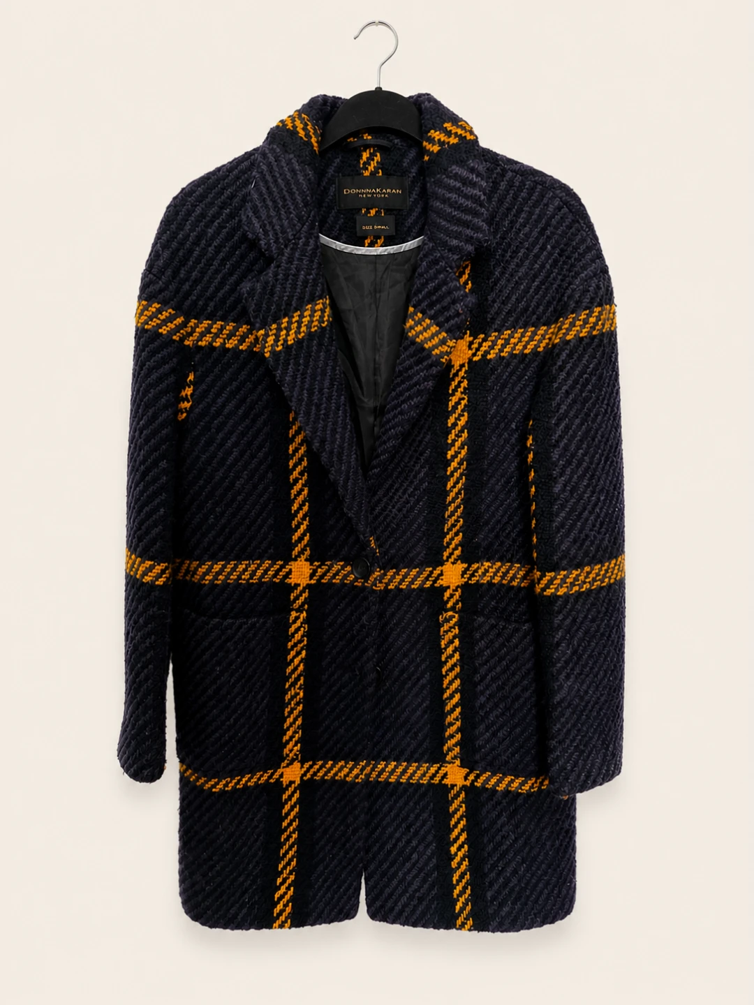Donna Karan New York Plaid Wool Blend Coat - Size Small