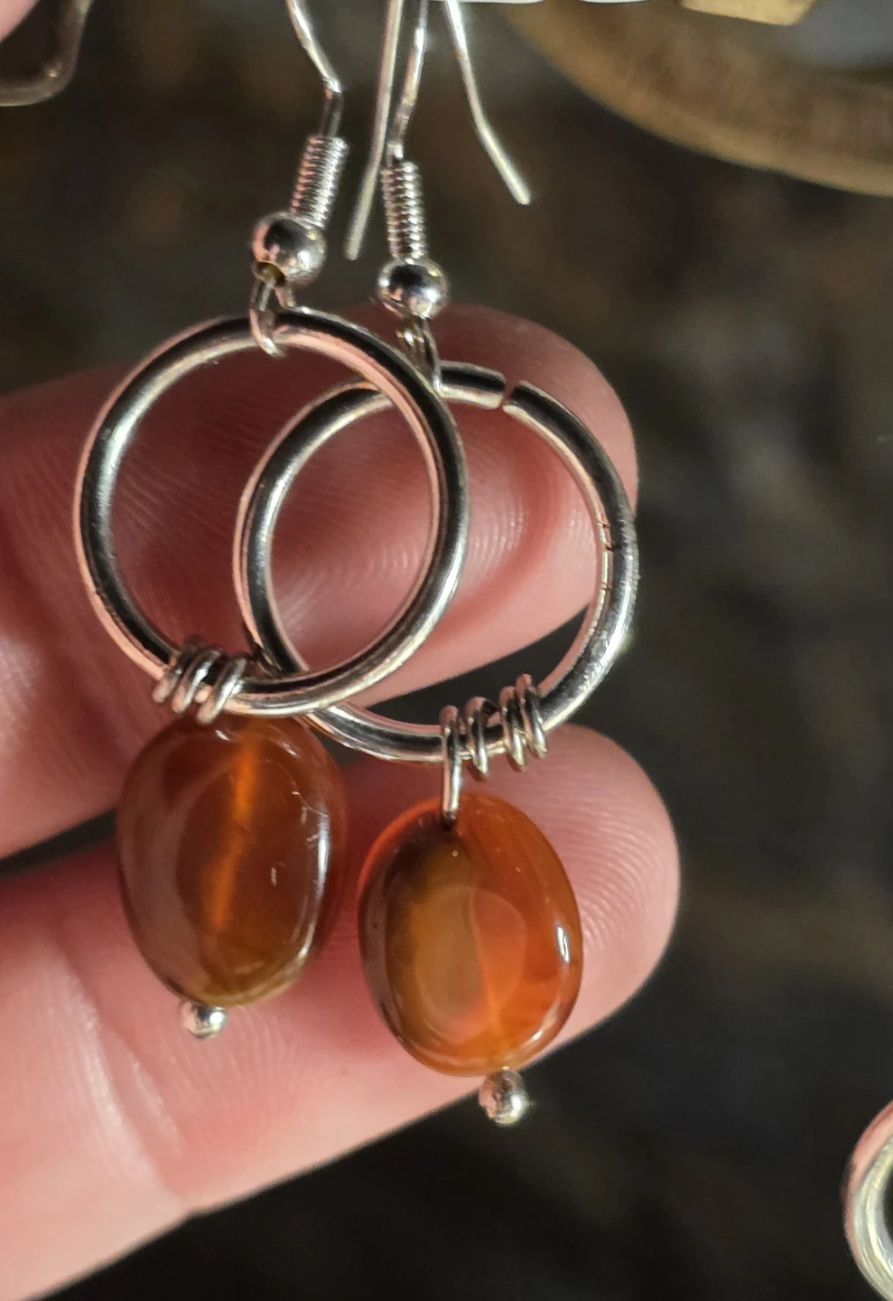 Silver Hoop Earrings with Carnelian Gemstone