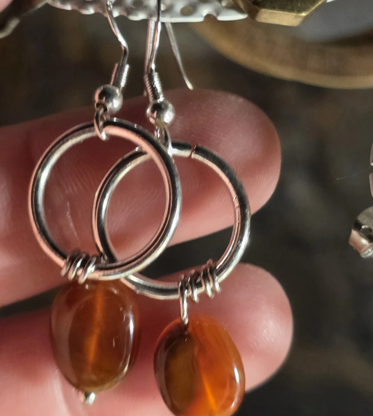 Silver Hoop Earrings with Carnelian Gemstone - photo 2