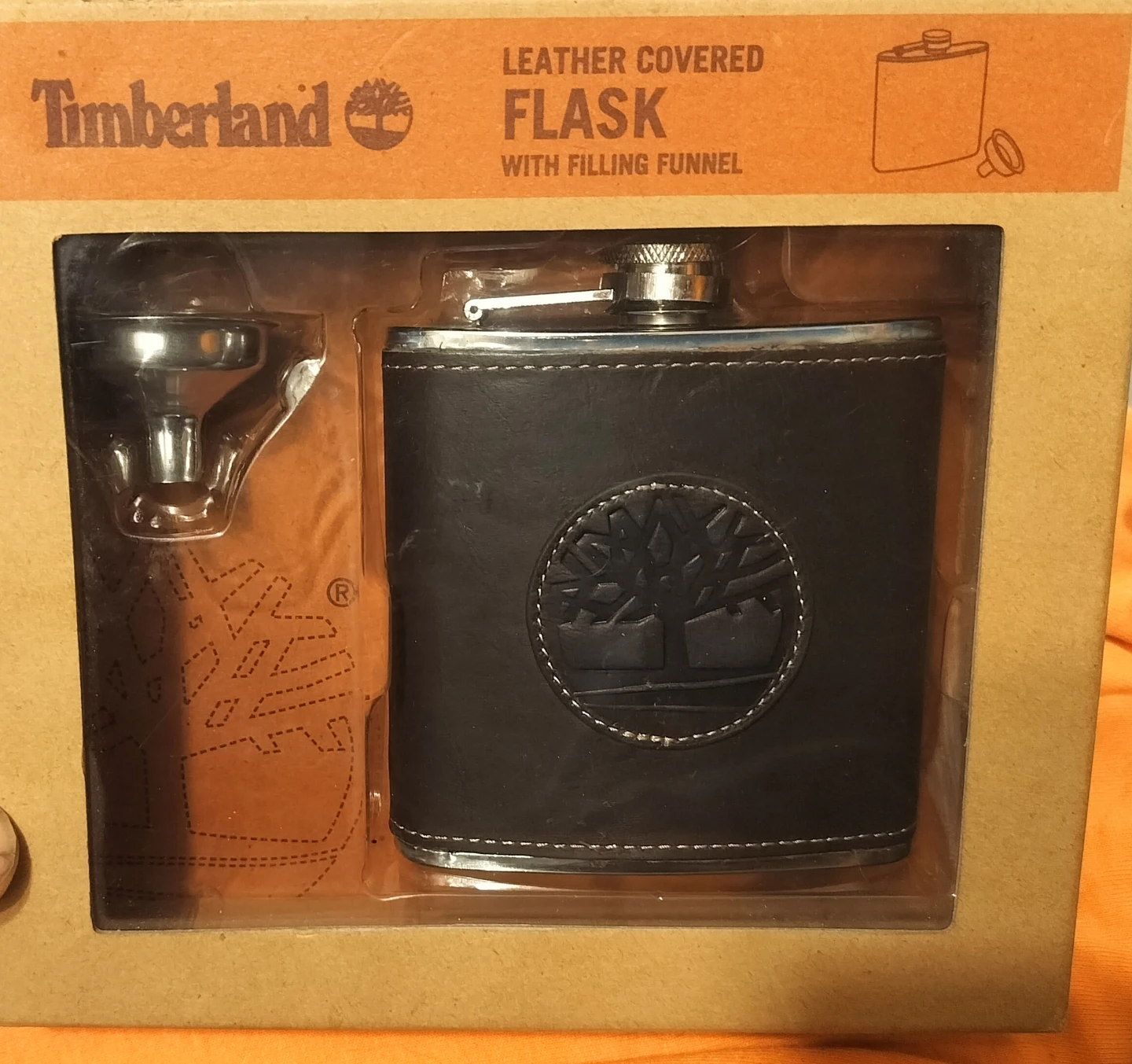 Timberland Leather Covered Flask with Filling Funnel