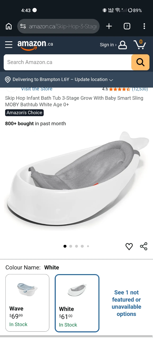 Skip Hop 3-Stage Grow With Baby Smart Sling Bath Tub White