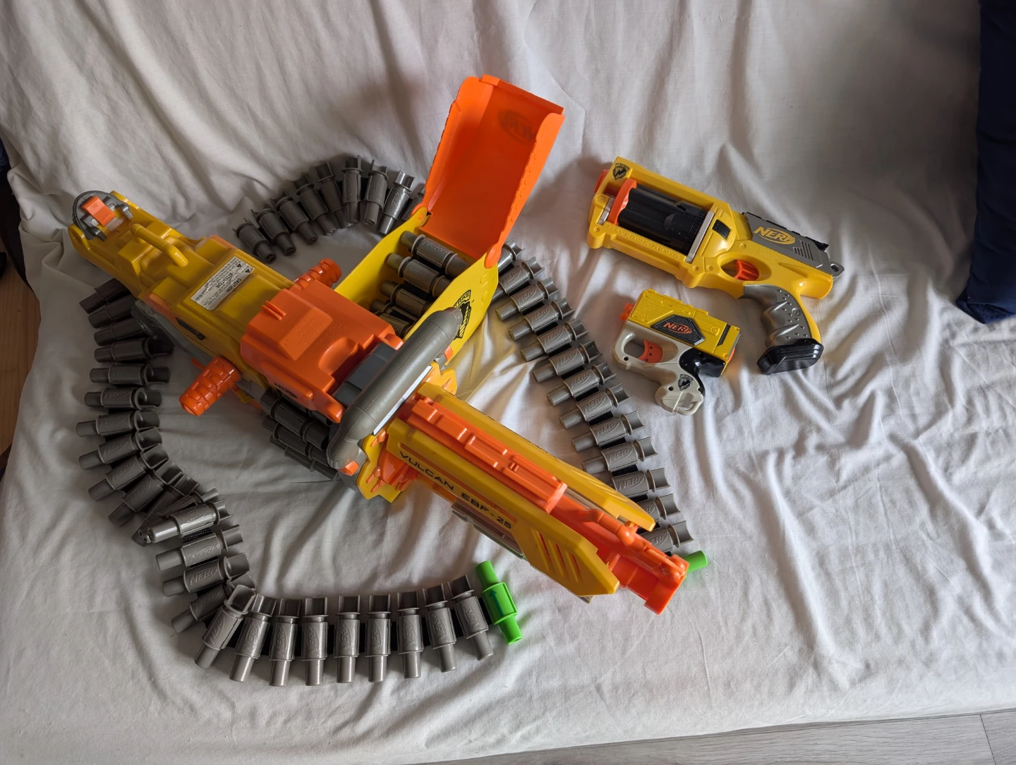 Nerf Vulcan EBF-25, Maverick Rev-6, and N-Strike Elite
