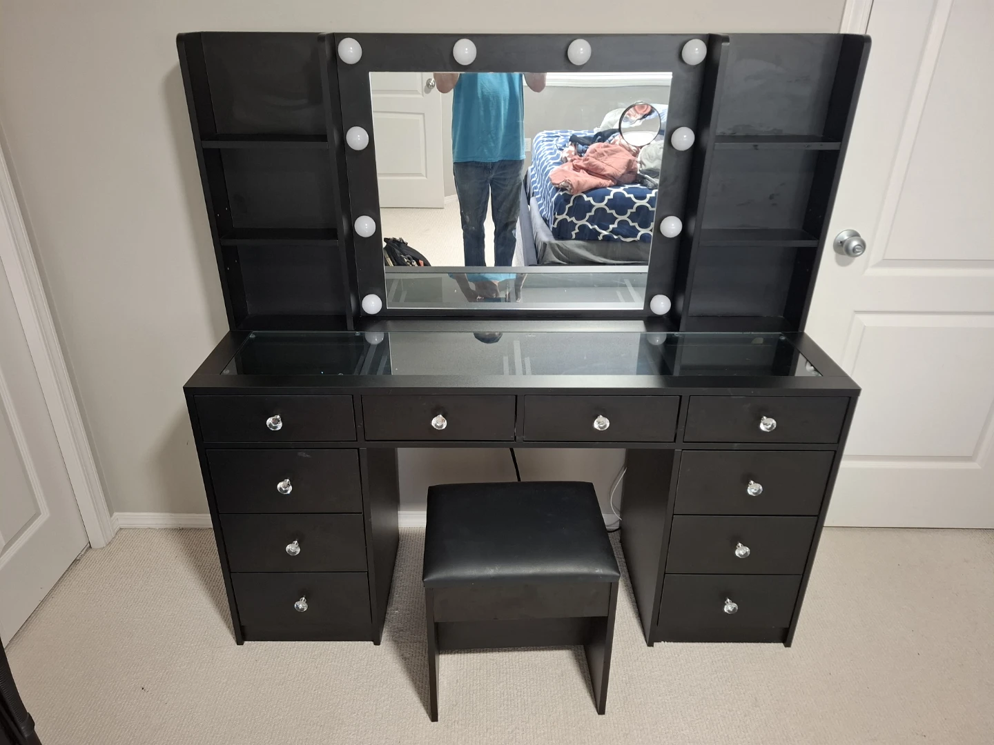 New Black Makeup Table with Lights and Stool - photo 2