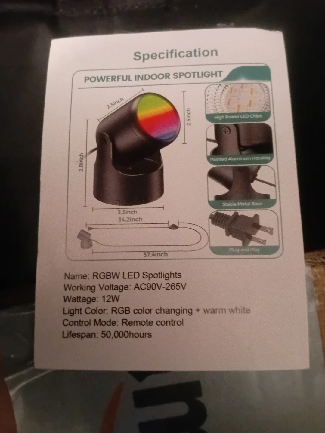 NEW!   LED RGBW White Spot Lights (2 Pack) 12W - photo 3