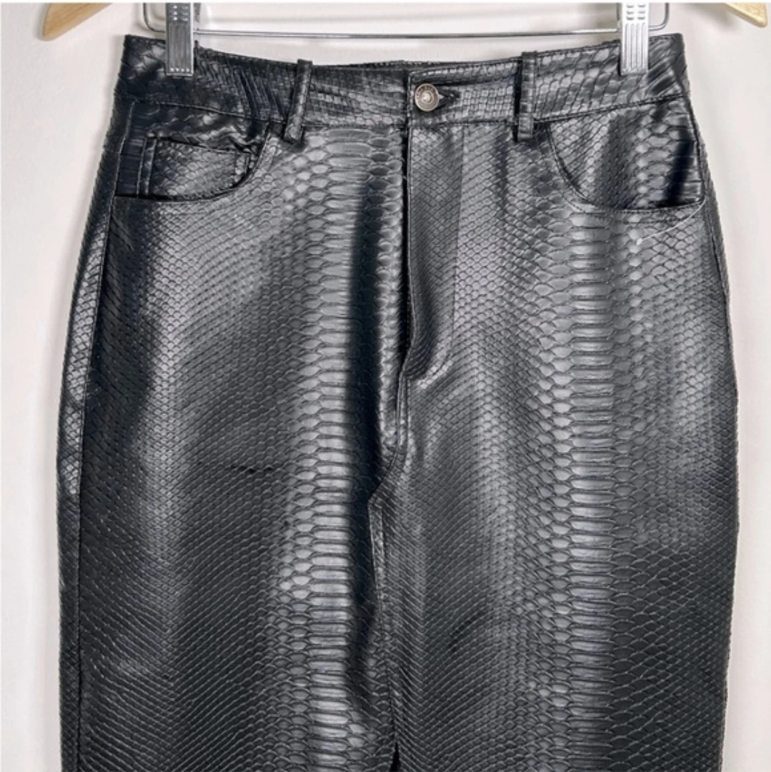 ZARA Black Faux Snake Skin Midi Pencil Skirt - Vegan Leather - photo 4