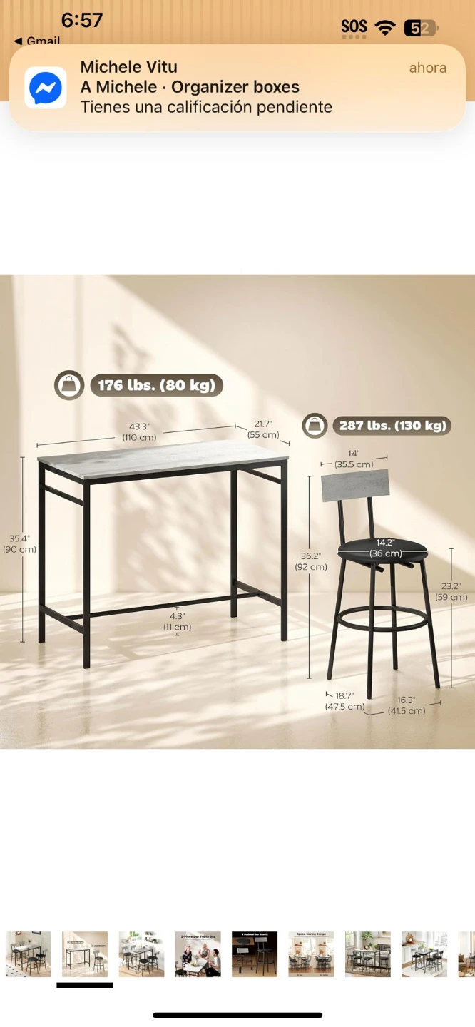 3-Piece Counter Height Bar Table and Stools Set - photo 2