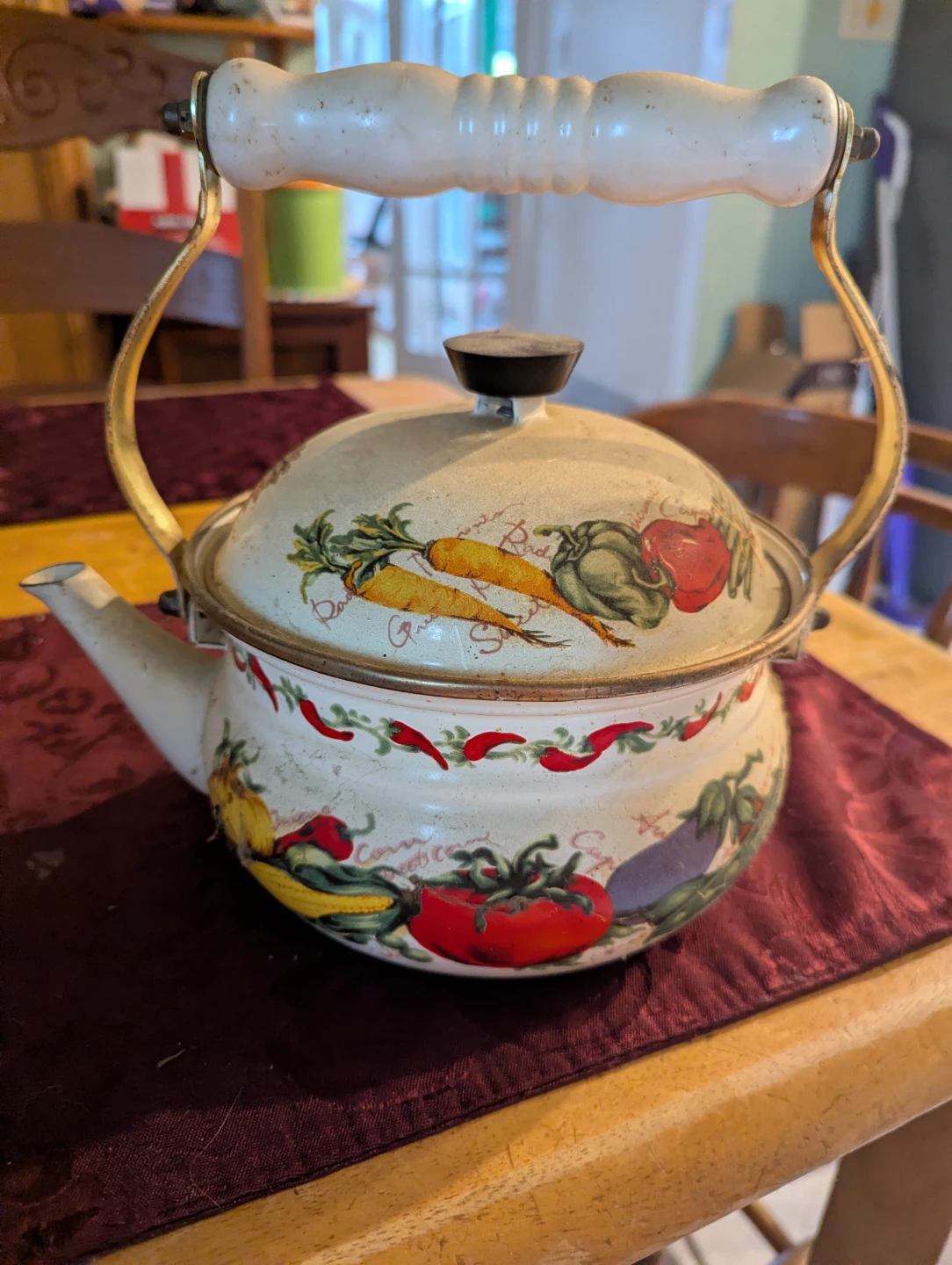 Enamel Kettle with Vegetable Print