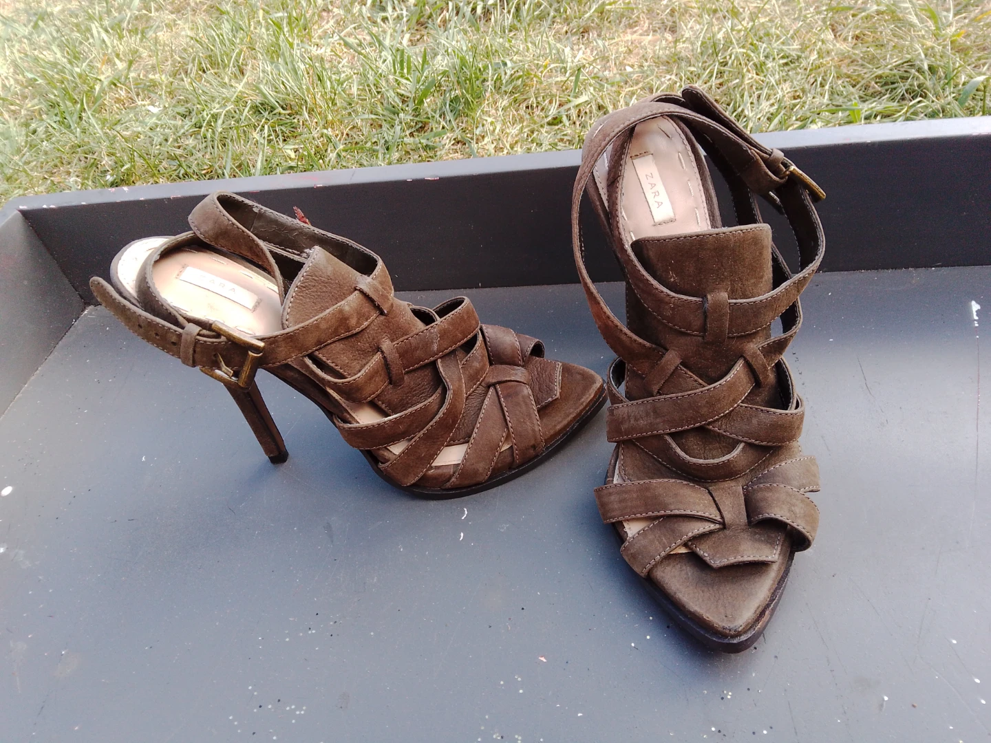 ZARA Women's Brown Suede Strappy Heels - Size 38