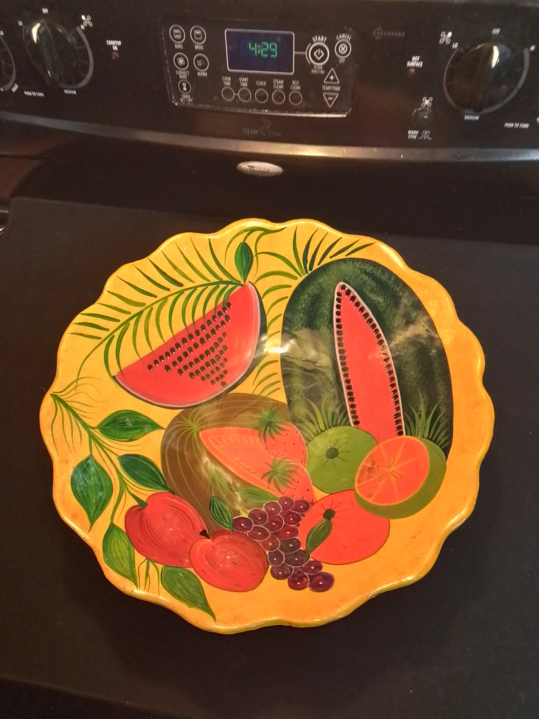 VINTAGE 15" MEXICAN FOLK ART CERAMIC FRUIT BOWL - photo 3