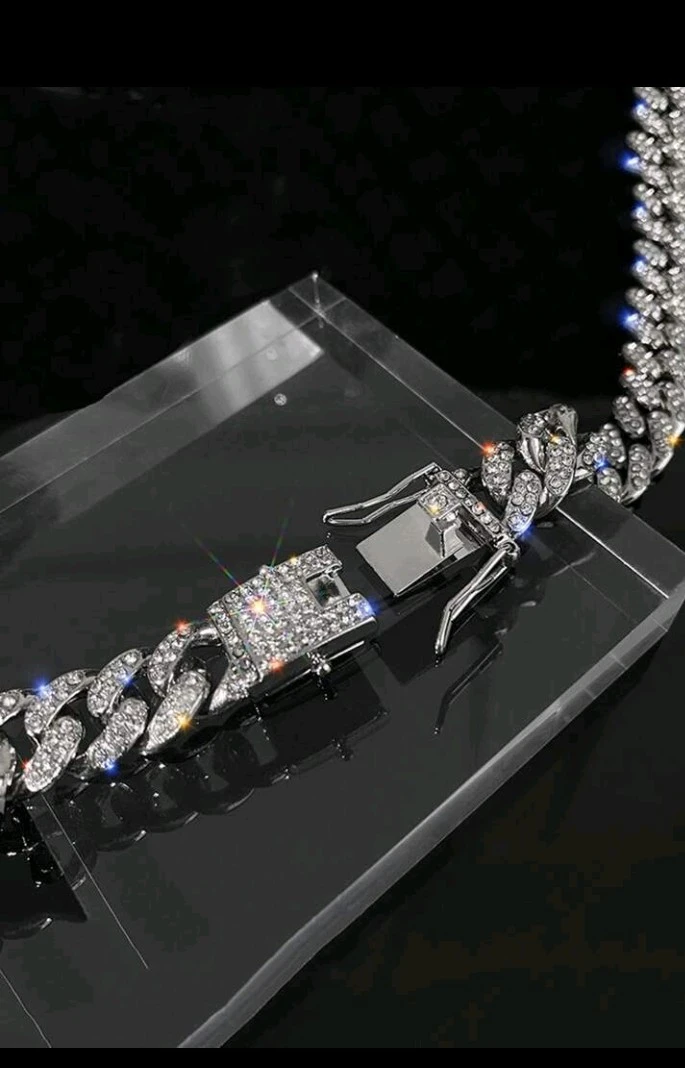 Cuban Link Chain Necklace with Rhinestones - photo 2