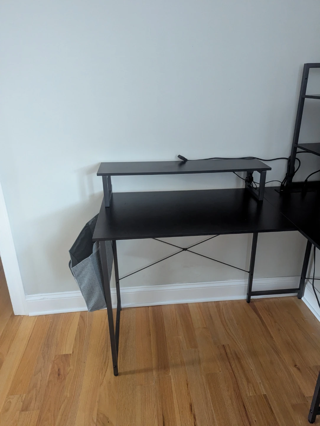 Black L-Shaped Computer Desk with Shelves and Power Outlet - photo 2