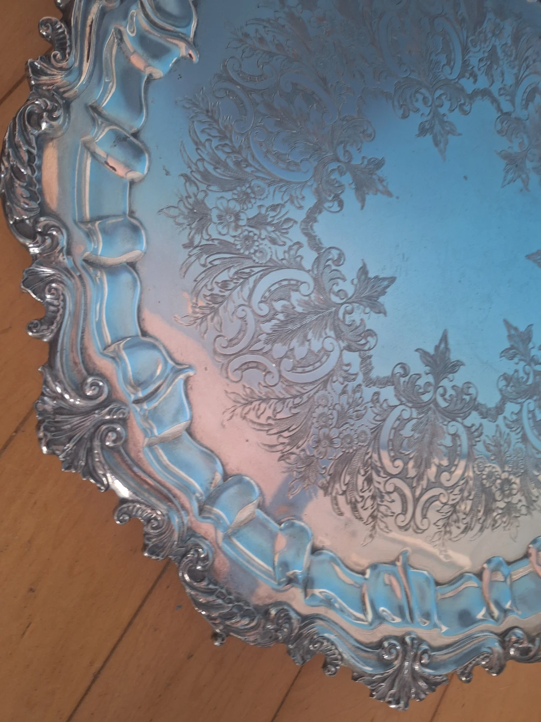 Vintage LARGE 17 inches  Silver Plated Serving Tray - photo 3