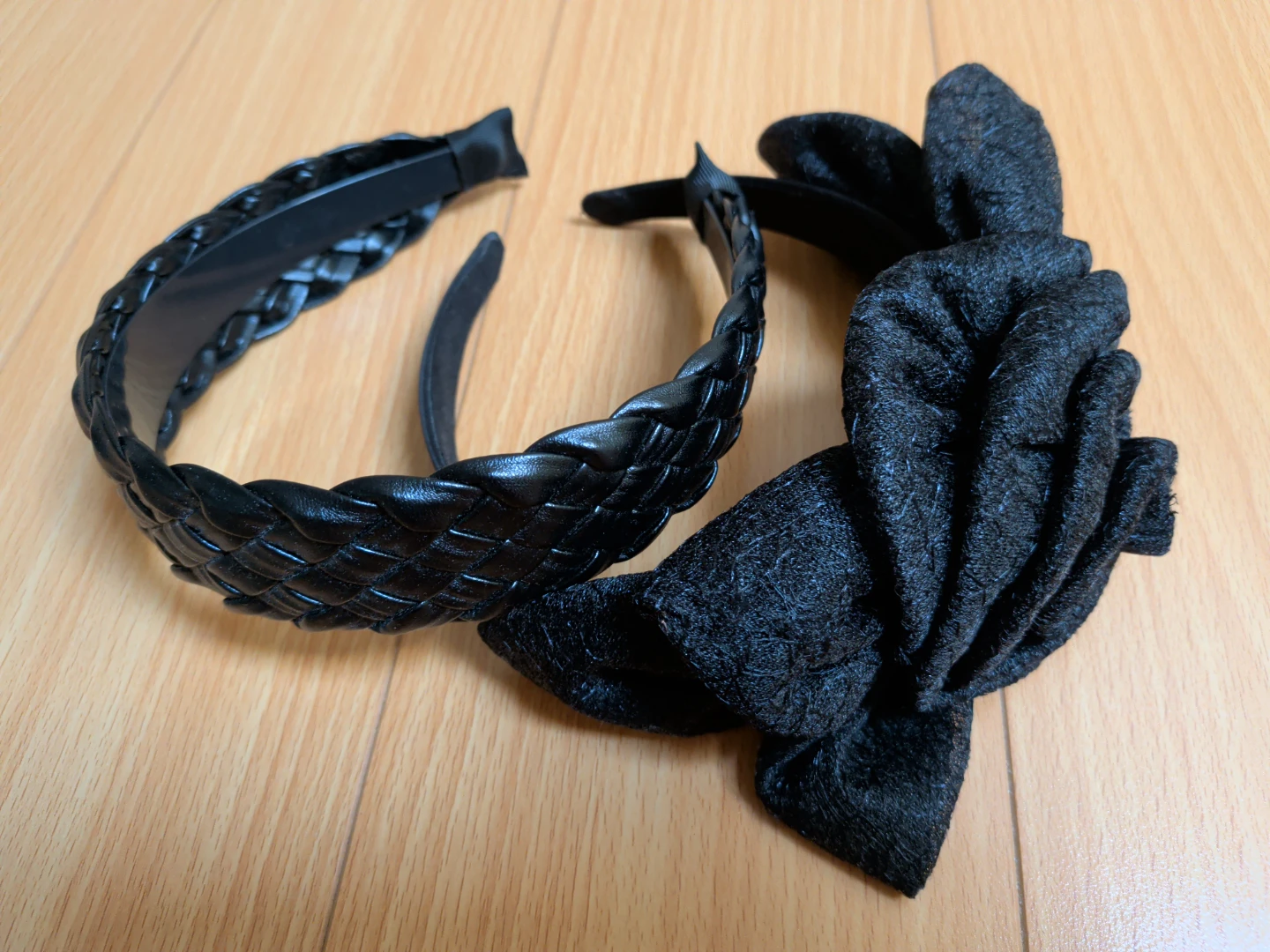 Set of Black Braided and Flower Accent Headbands
