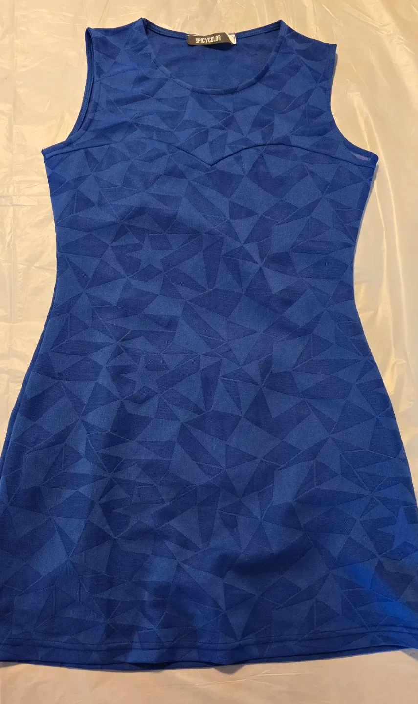 SPICYCOLOR Blue Geometric Sleeveless Dress Size S