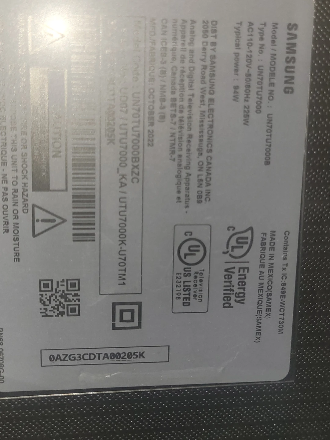 Samsung 70" TV UN70TU7000 - photo 2