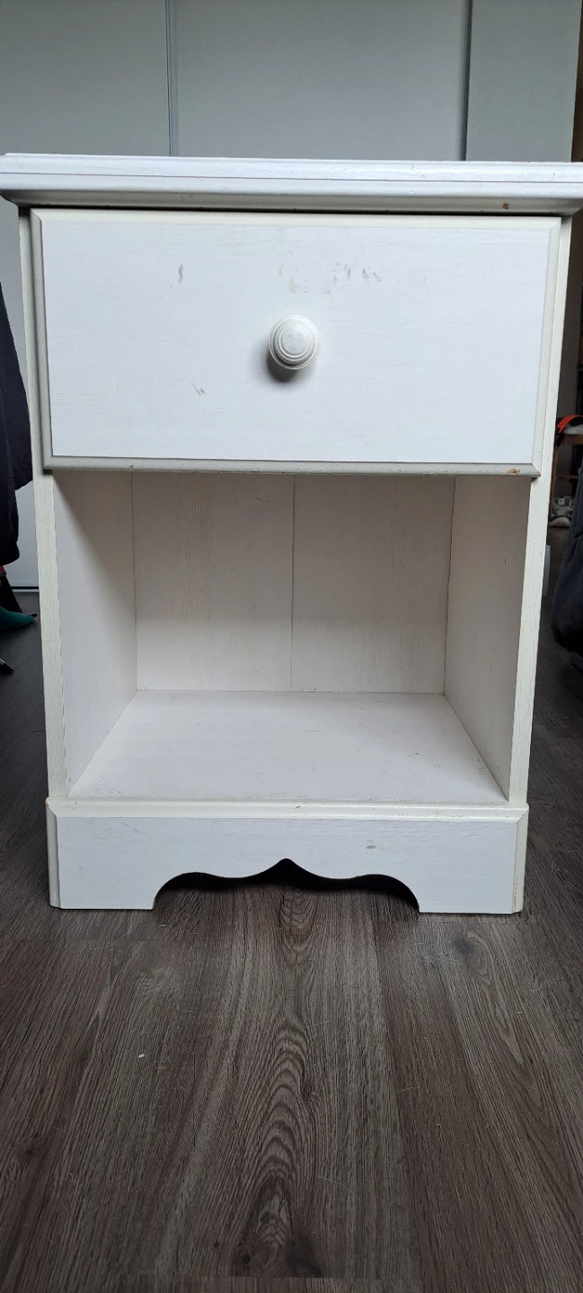 White Nightstand with Drawer and Shelf