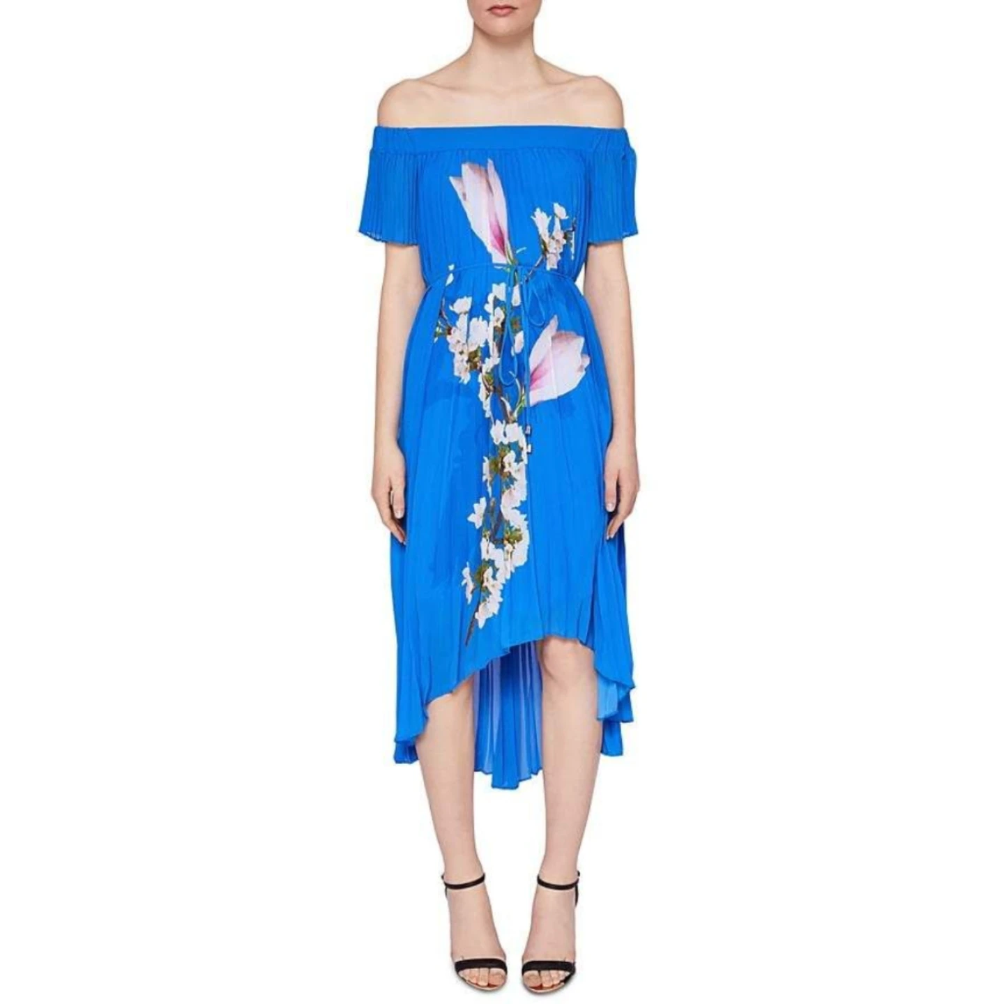 Ted Baker Blue Floral Print Pleated Off-the-Shoulder Dress - photo 2