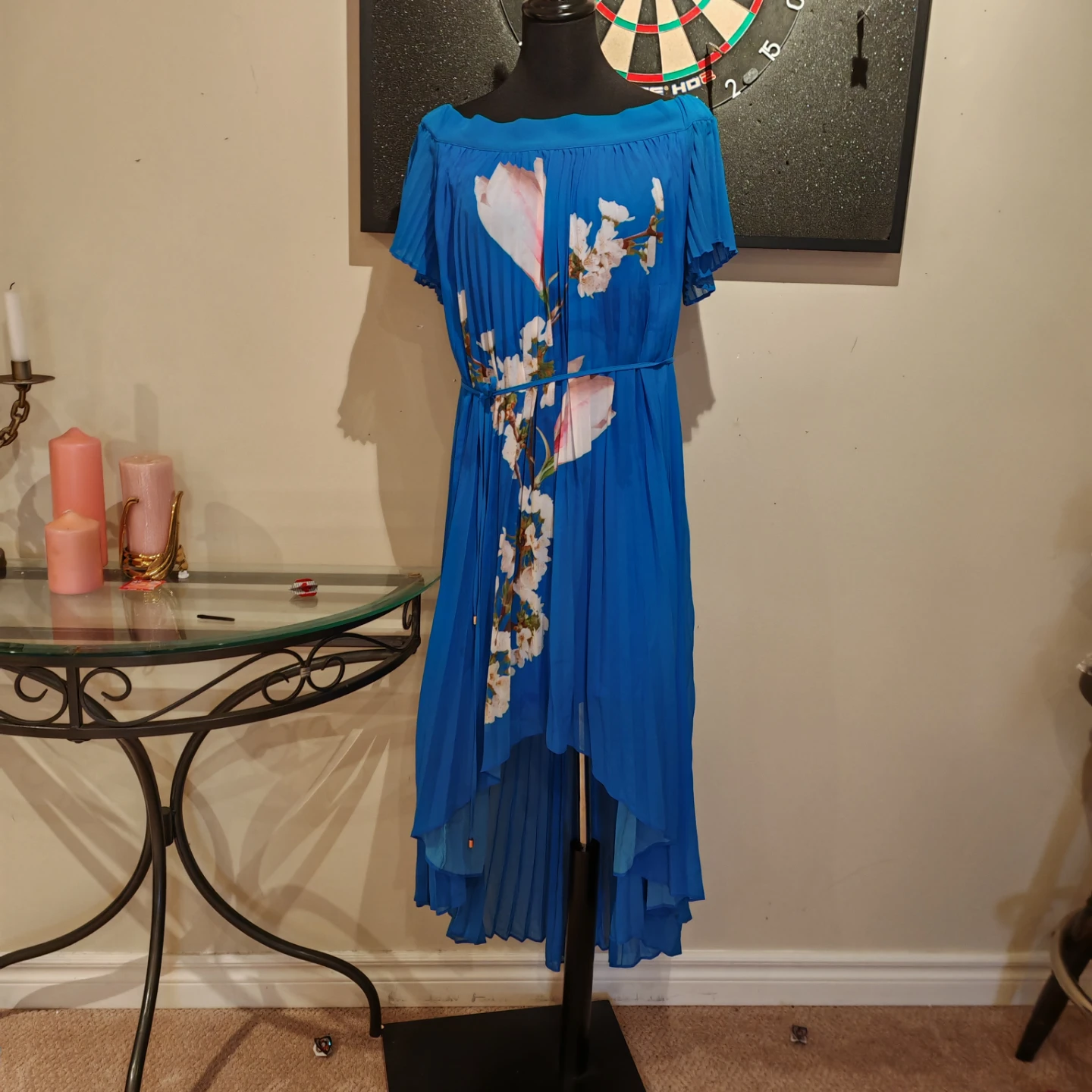 Ted Baker Blue Floral Print Pleated Off-the-Shoulder Dress - photo 4