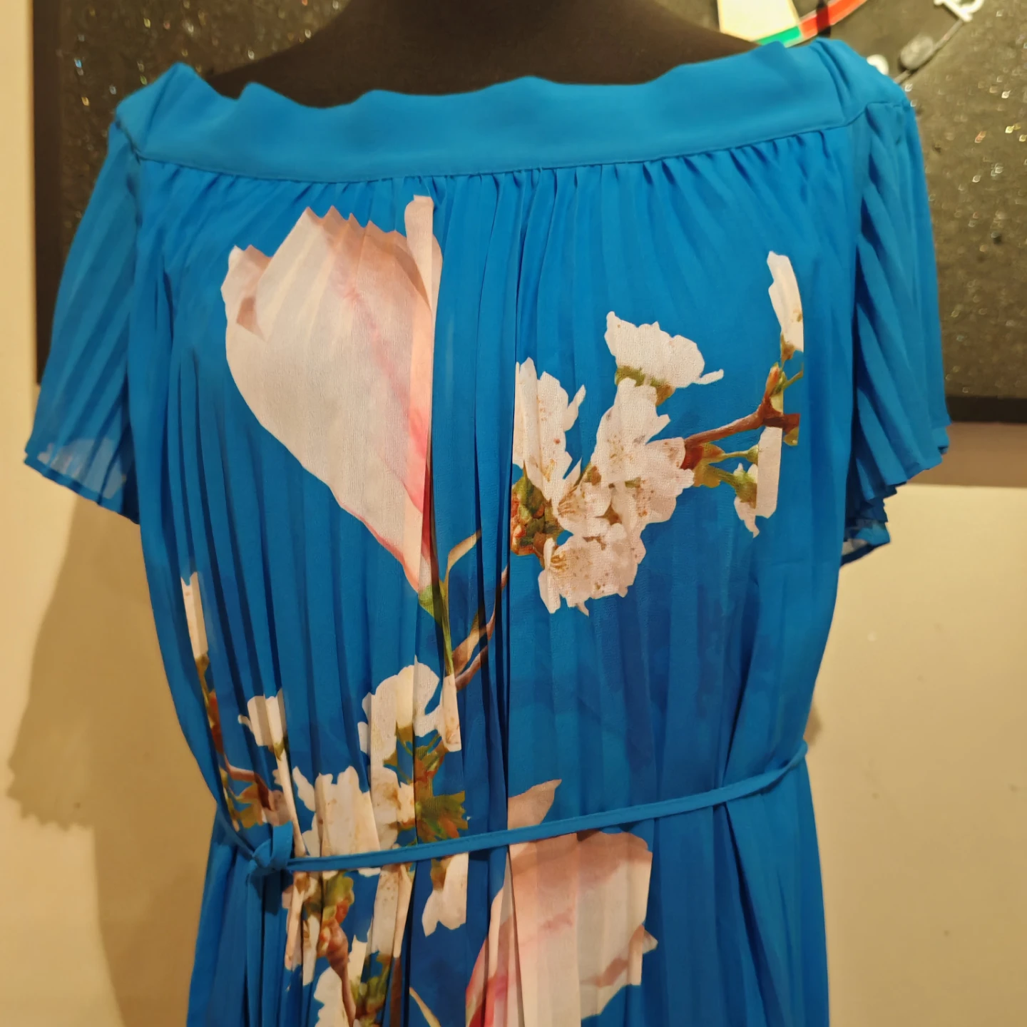 Ted Baker Blue Floral Print Pleated Off-the-Shoulder Dress - photo 5