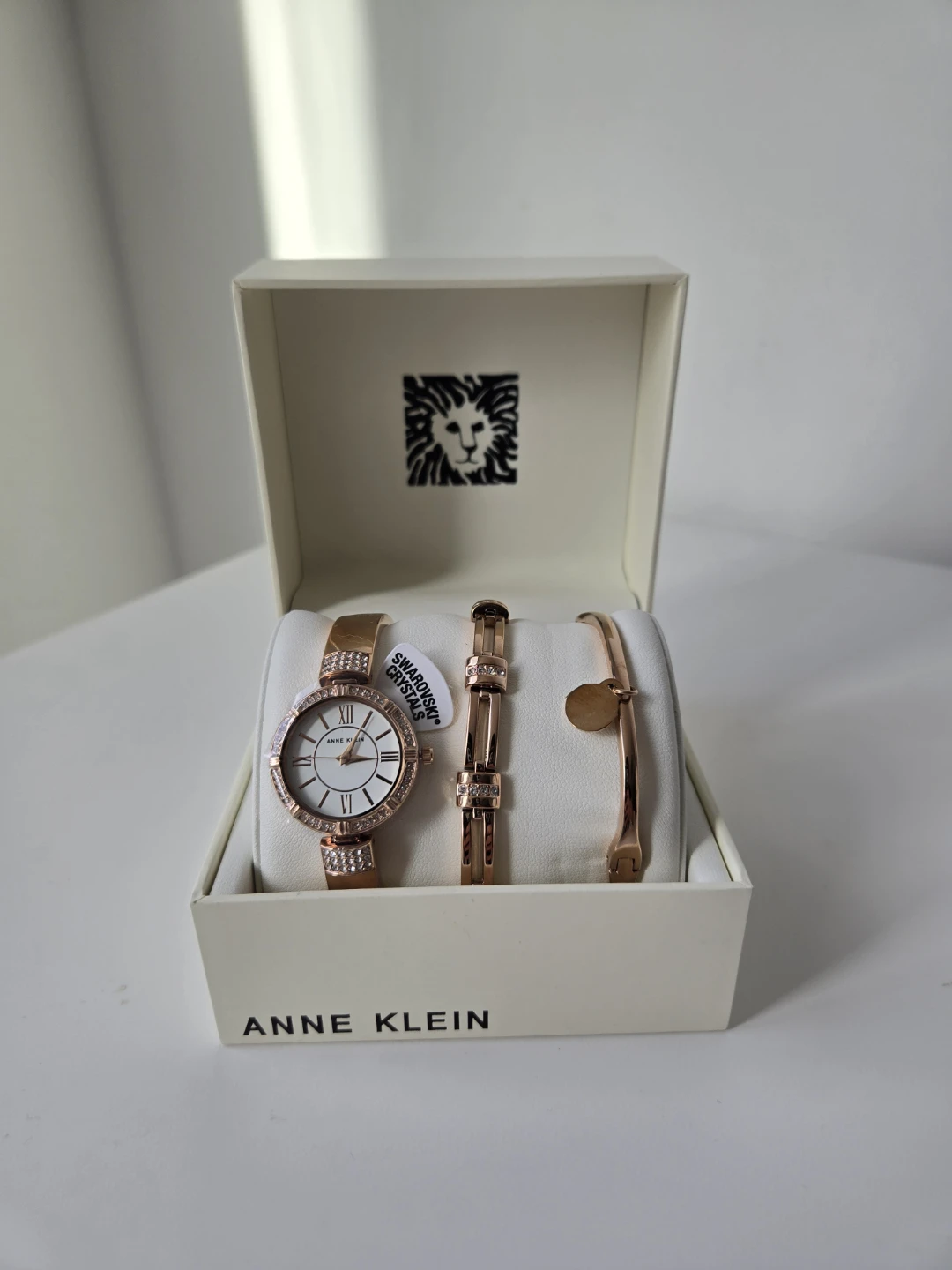 Anne Klein Rose Gold Crystal Watch and Bracelet Set