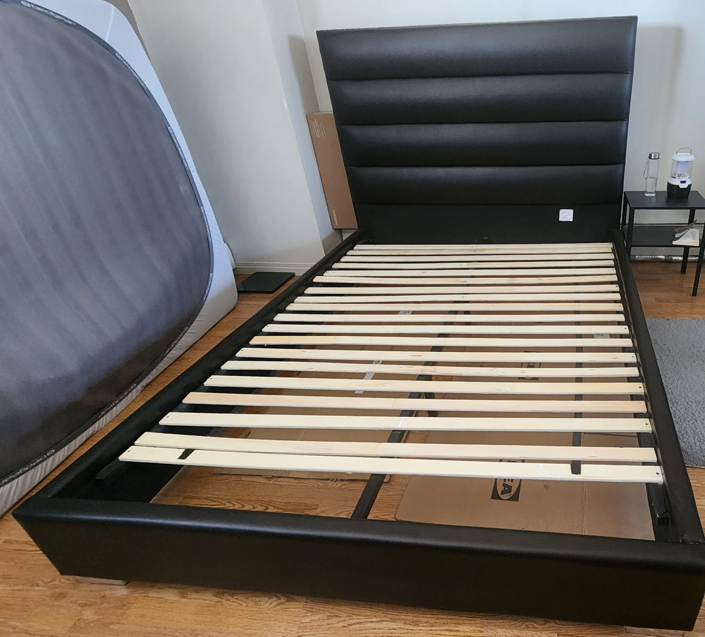 Queen Black Faux Leather Bed Frame with Padded Headboard - photo 2