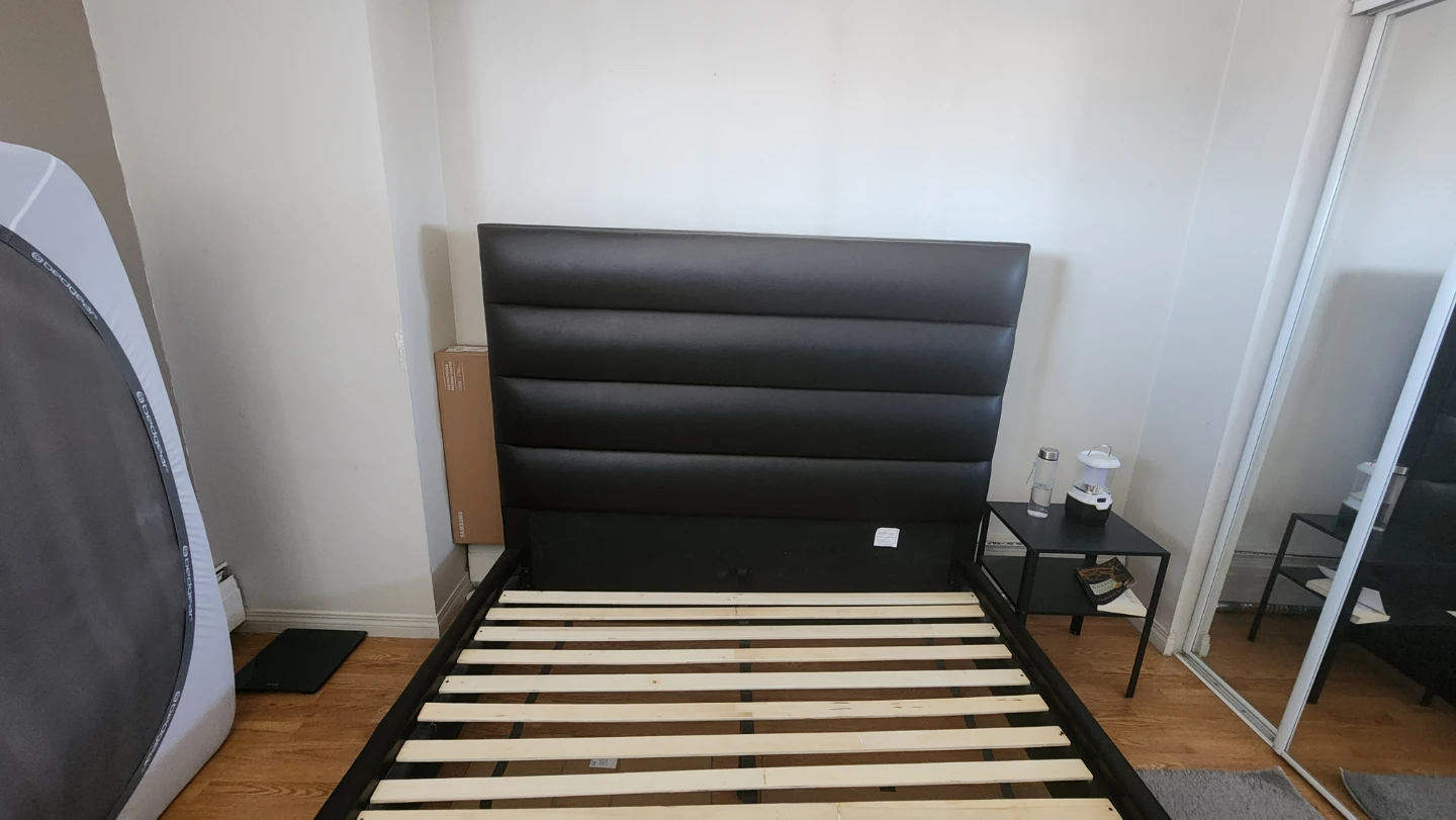 Queen Black Faux Leather Bed Frame with Padded Headboard - photo 3