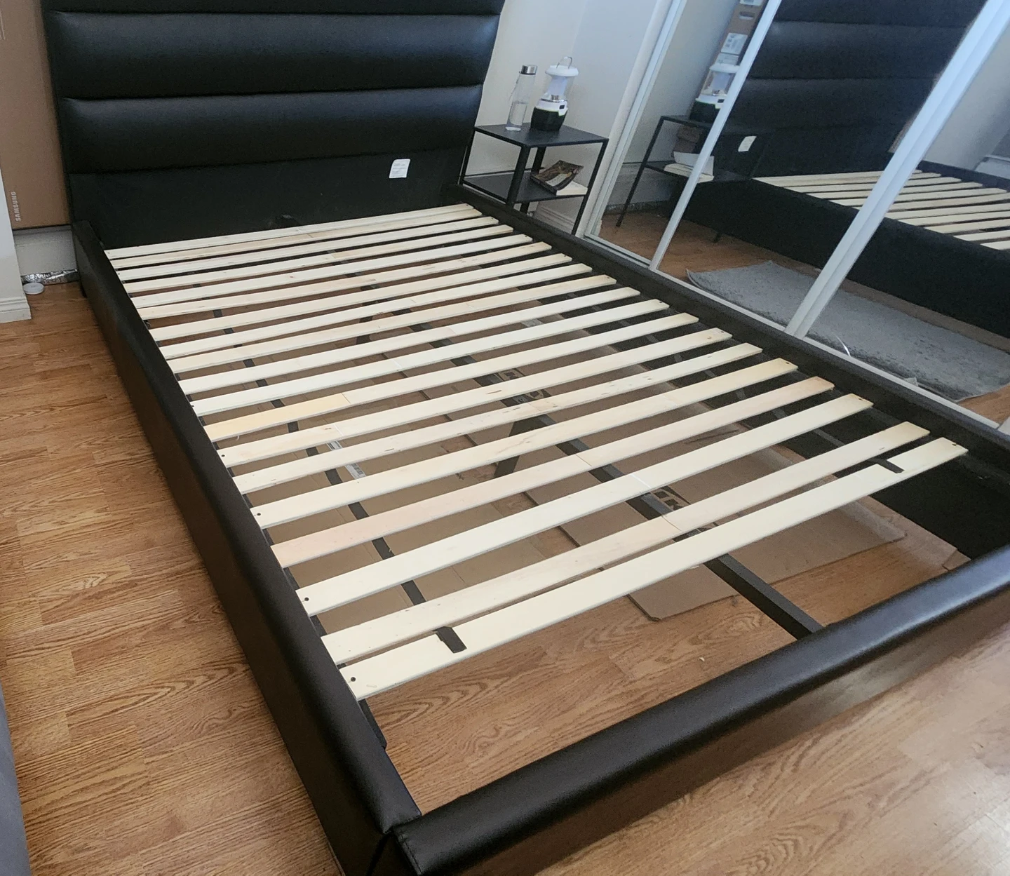 Queen Black Faux Leather Bed Frame with Padded Headboard - photo 4