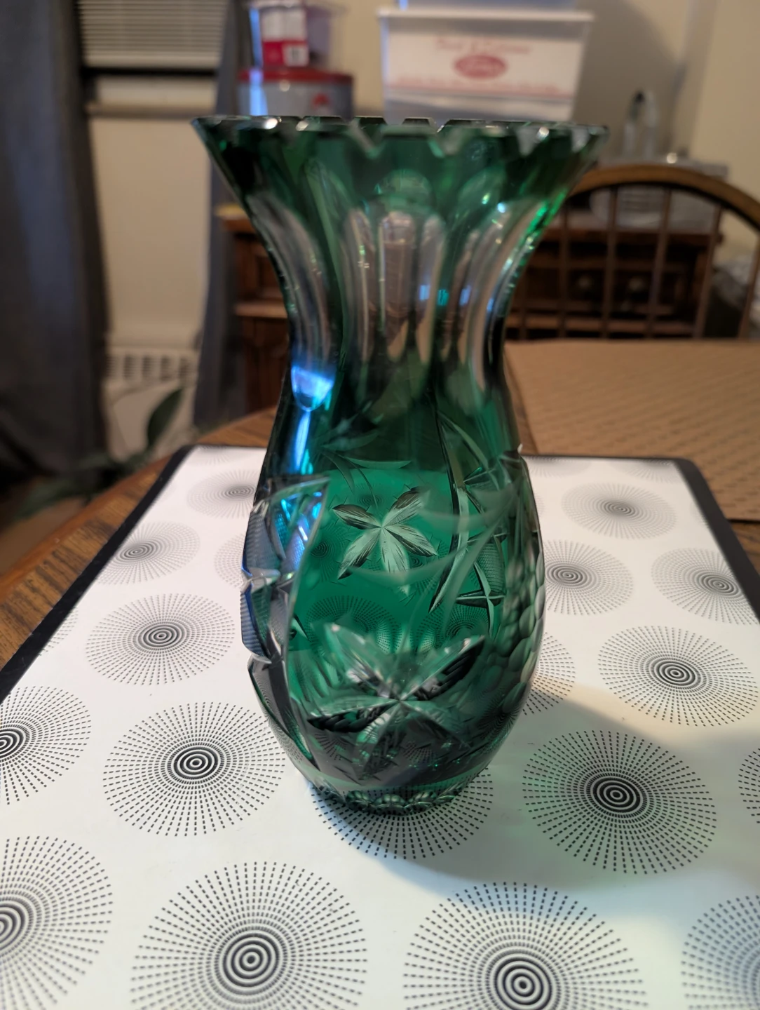 Emerald Green Cut Crystal Vase