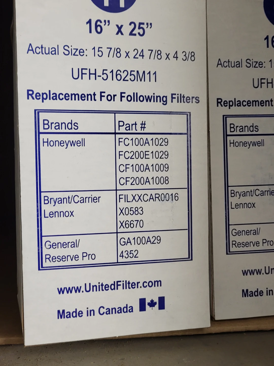 United Filter 16" x 25" MERV 11 Furnace Filter - photo 2