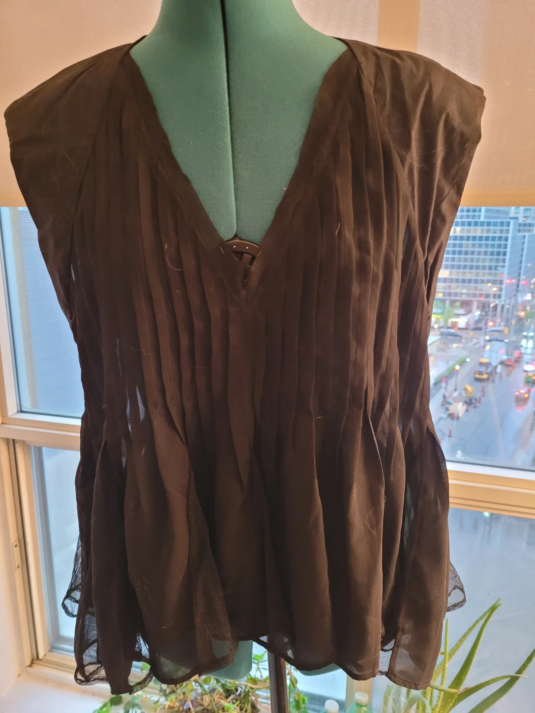 Black Pleated Chiffon Top - Anthropologie