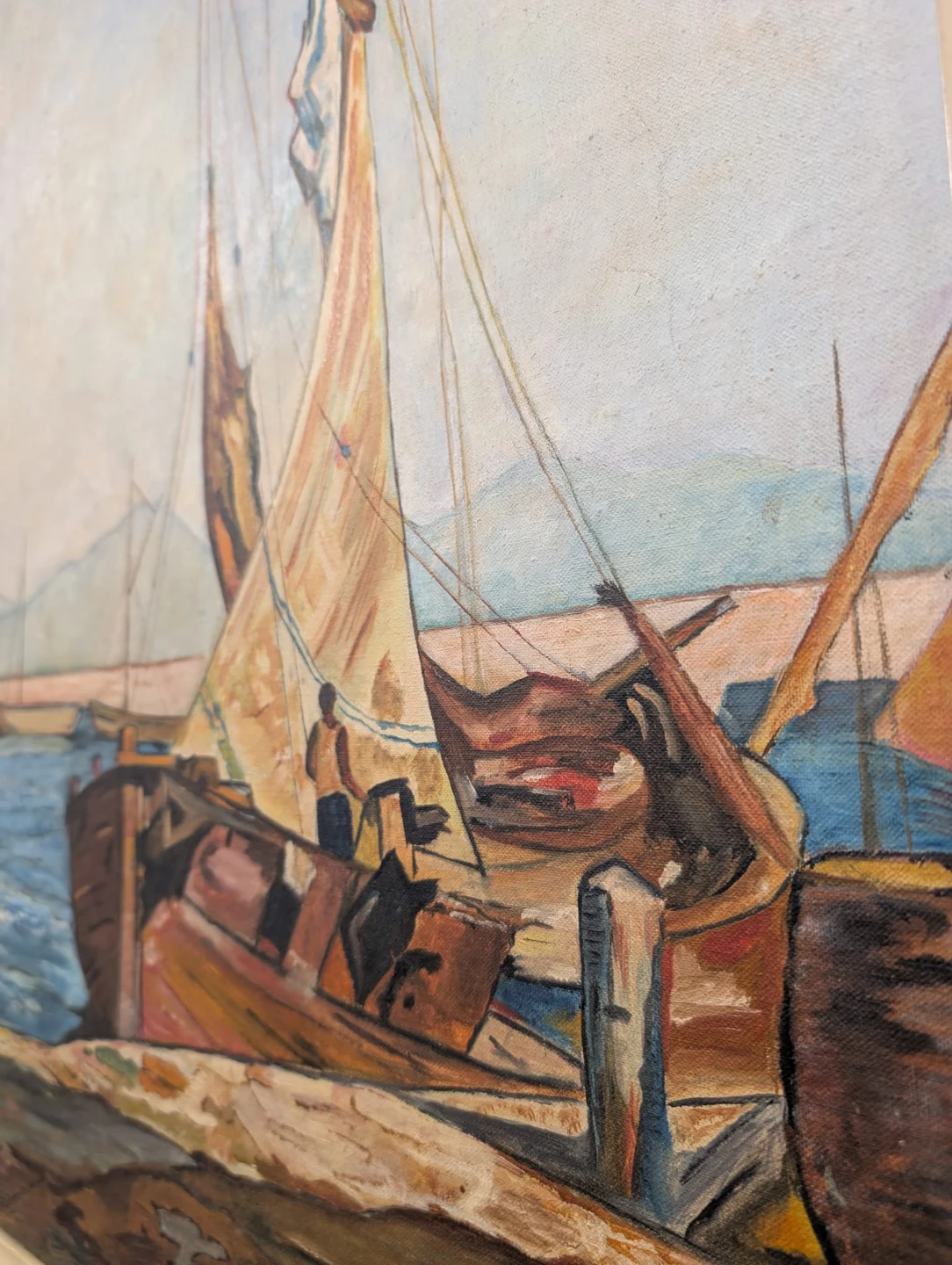 Vintage Oil Painting - "Sailboats at Dock" by CZ Pearlman, 1940 - photo 3