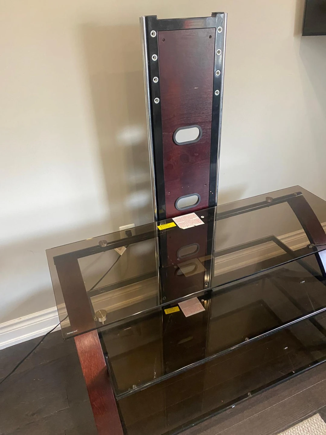 Glass Entertainment Stand with Cherry Wood Accents
