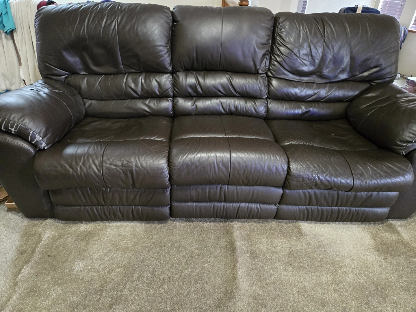 Brown Faux Leather Reclining Sofa