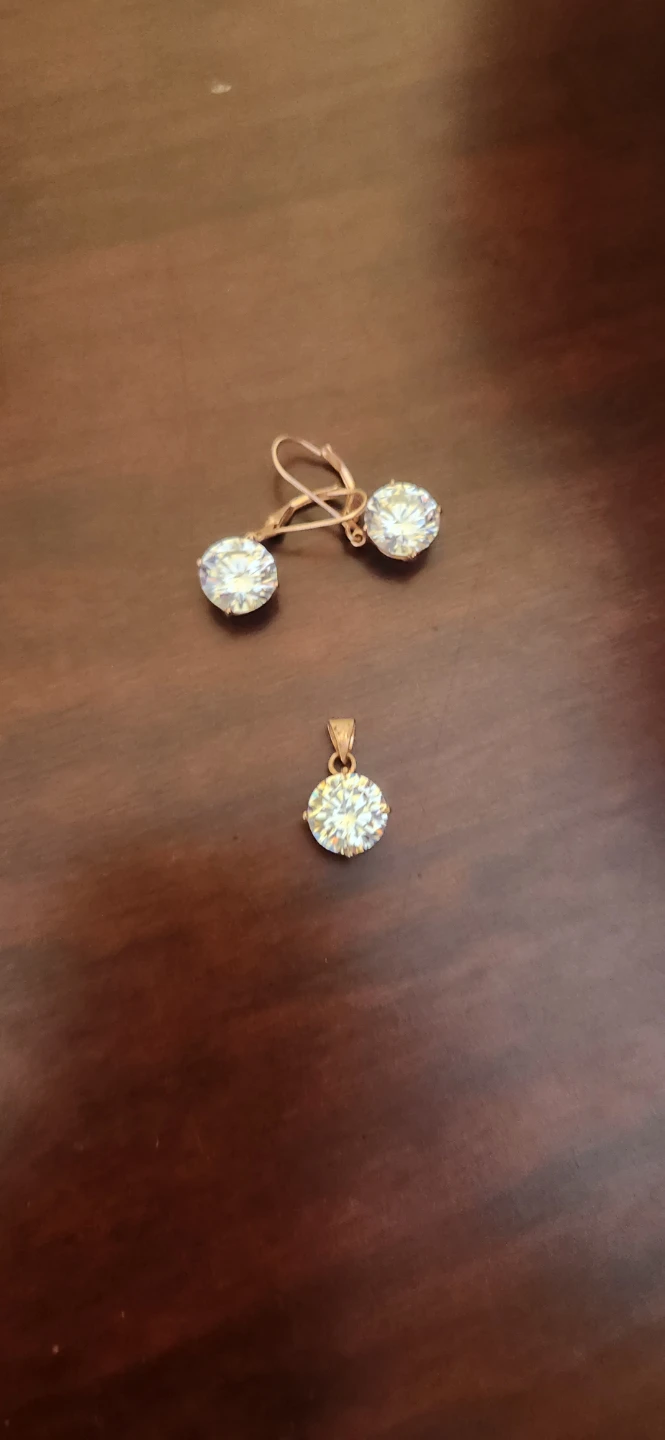 Rose Gold Tone Pendant and Earrings Set with Clear Stones