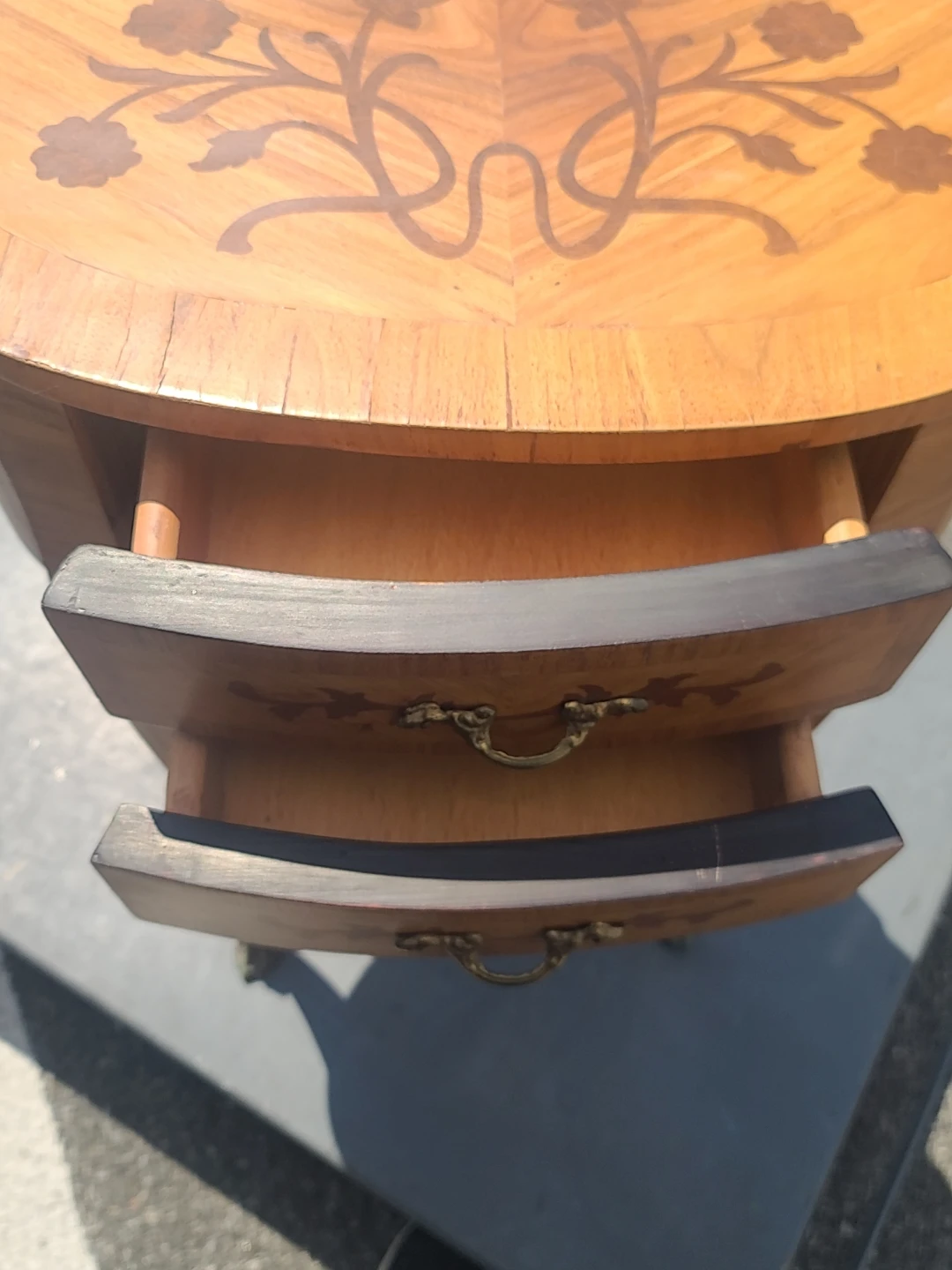 Vintage Inlaid Wood Oval Table with Drawers - photo 5