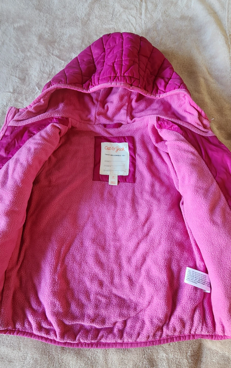 Cat & Jack Pink Quilted Hooded Jacket 3T - photo 3