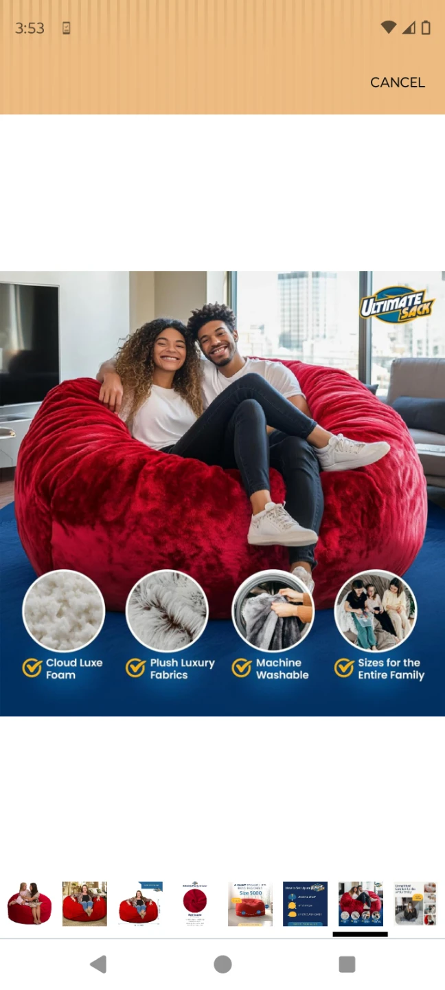 Brand New 5-Foot Giant Bean Bag Chair - Red ($400 on Amazon) - photo 2