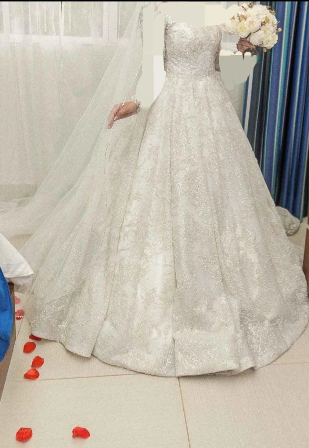 Sparkling White Wedding Dress with Long Sleeves