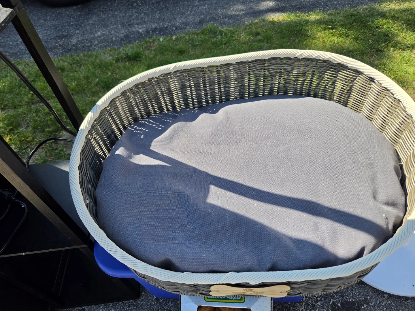 Wicker Pet Bed with Grey Cushion