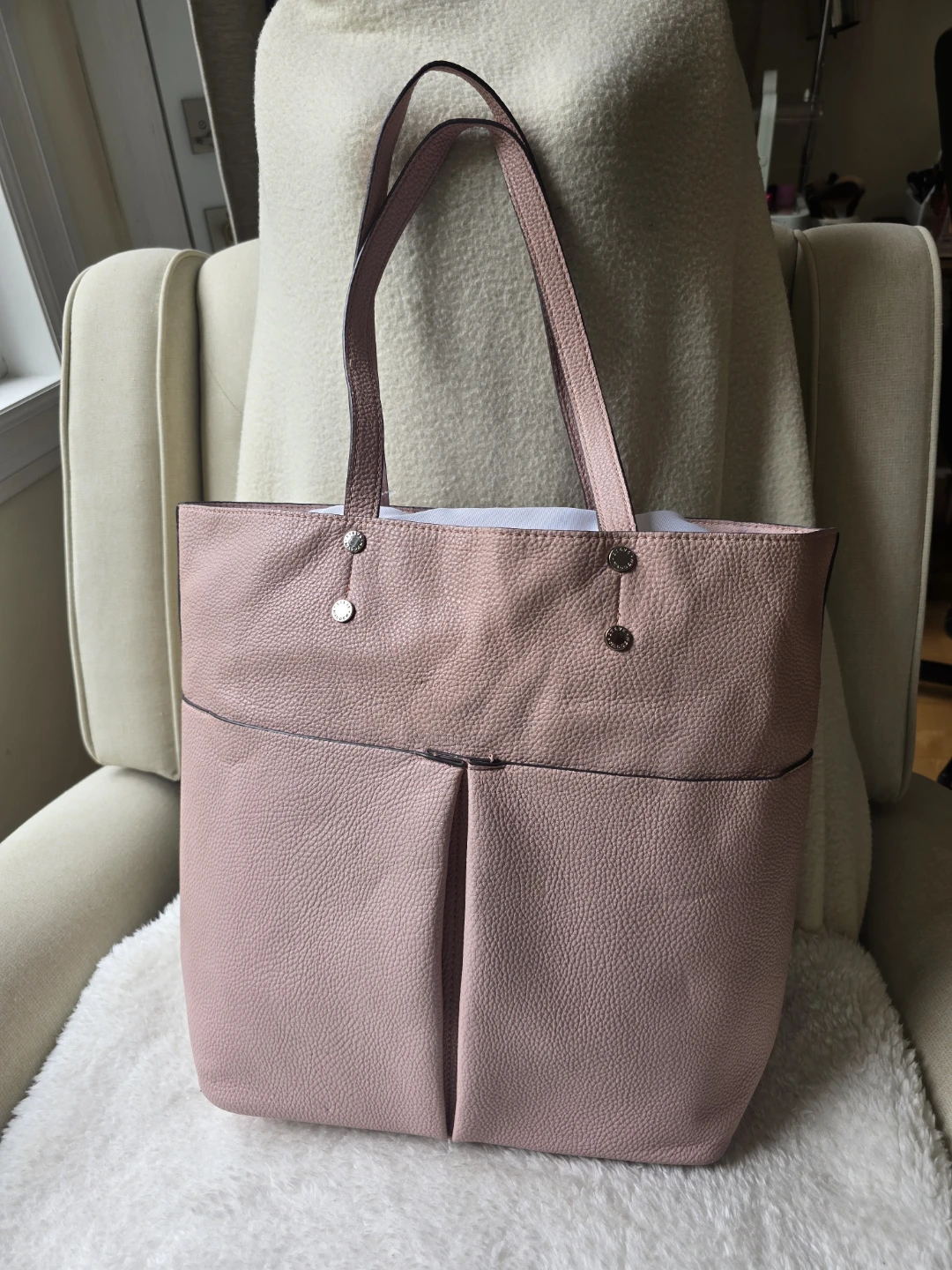 Pink Faux Leather Tote Bag