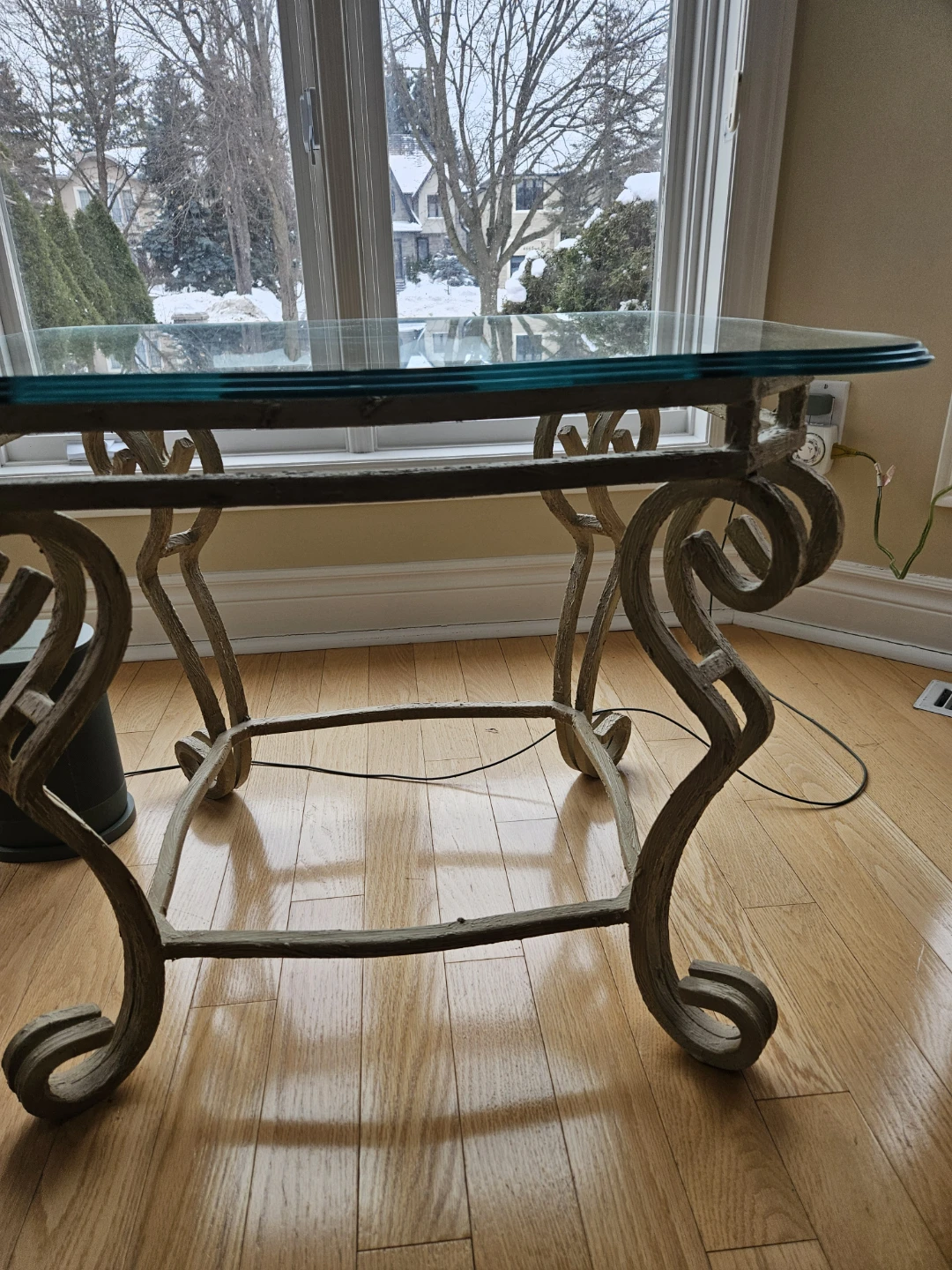 Glass Top Metal Scroll Coffee Table and 2 machine end tables - photo 3
