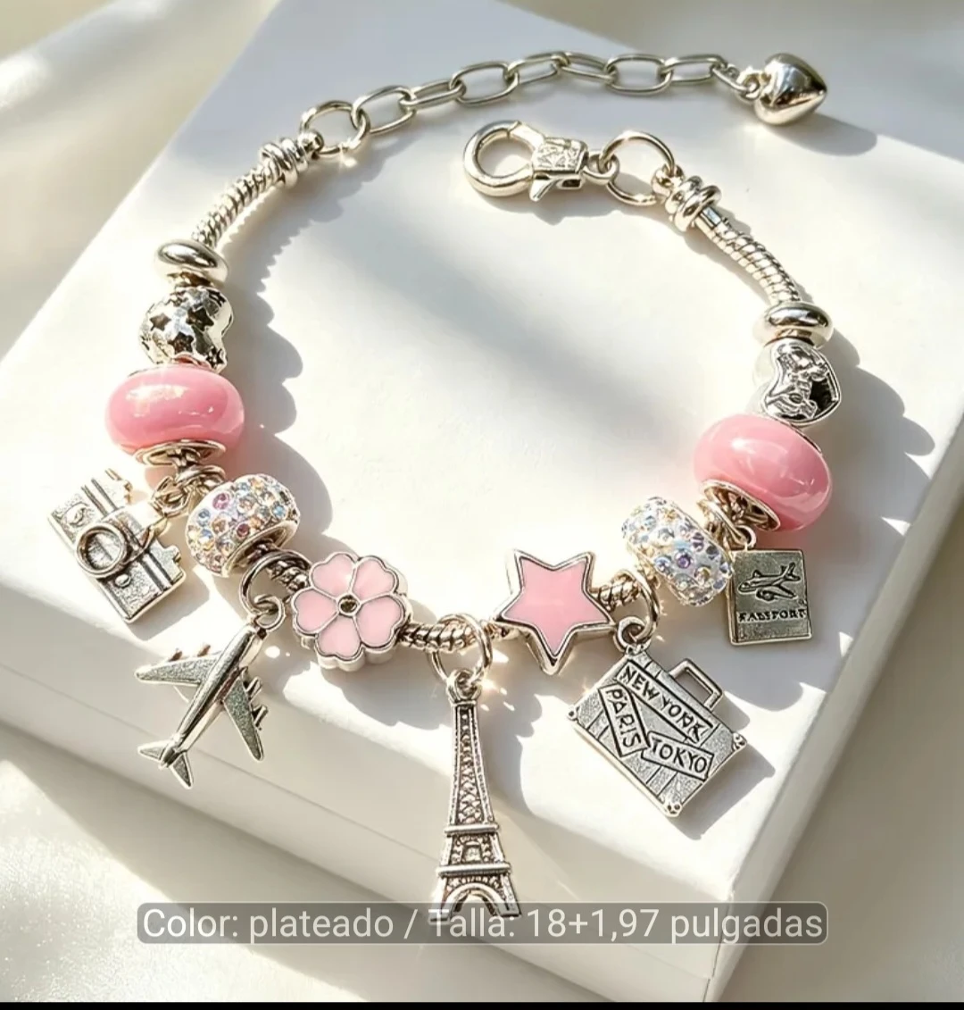 Silver Charm Bracelet with Travel Charms