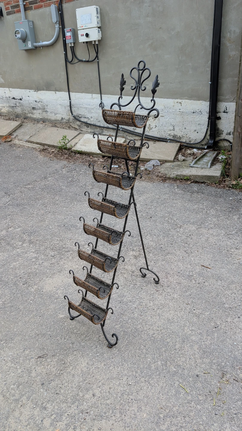 Wine rack, cast iron and wicker