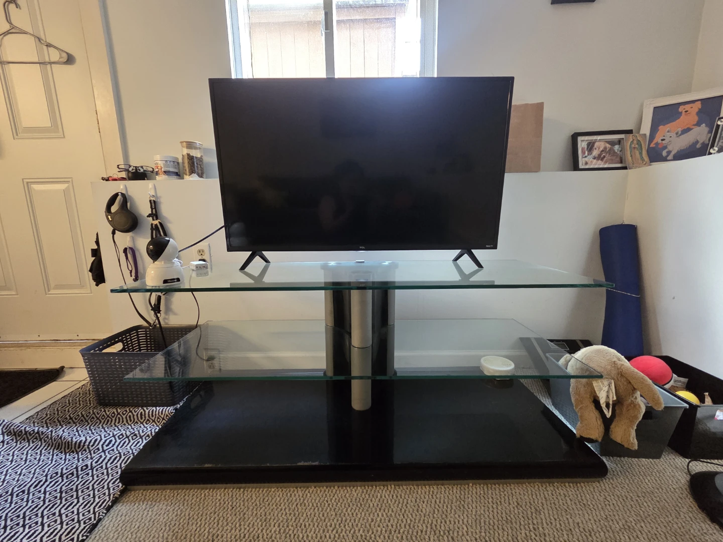 Glass and Wood Black TV Stand