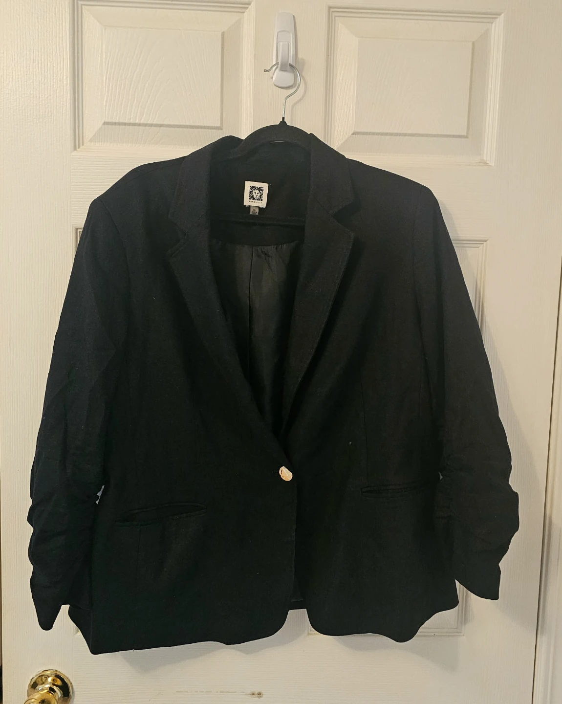 Black Anne Klein Women's One-Button Linen-Blend Blazer