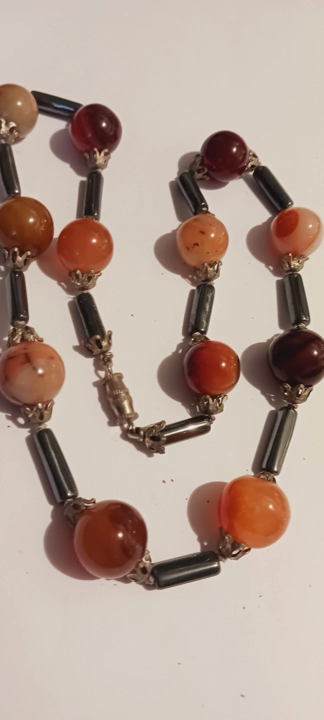 Carnelian,  Agate & Hematite Beaded Necklace