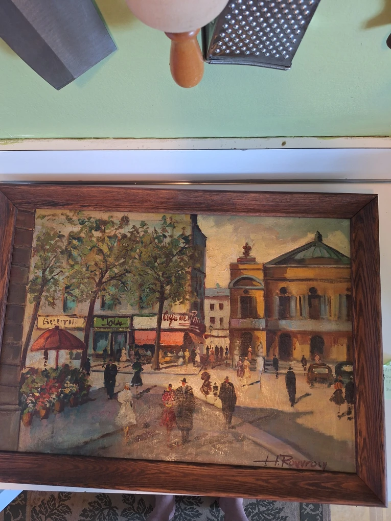 Vintage Parisian Street Scene Oil Painting by H. Rowley - photo 2