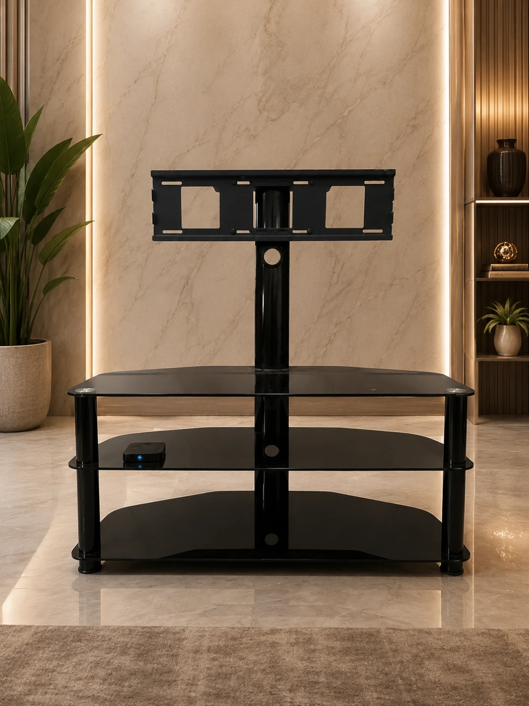 Black Glass TV Stand with Mount